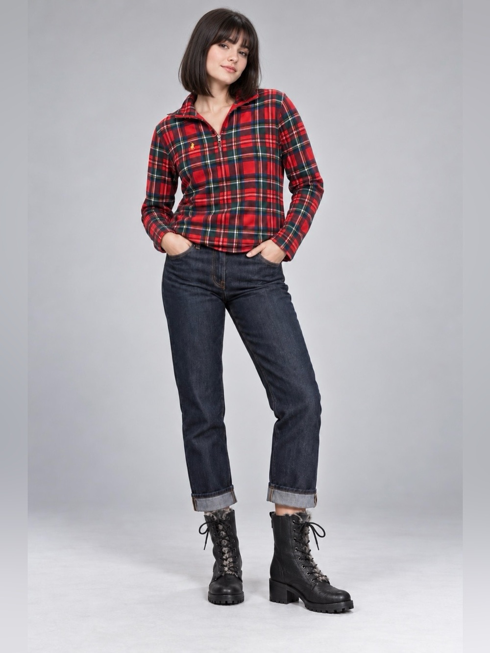 Polo Ralph Lauren Red Tartan Plaid Quarter Zip Pullover Preppy